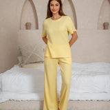 Waffled Top and Wide Legged Pant 2 Piece Set