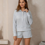 Waffled Henley Pullover Set