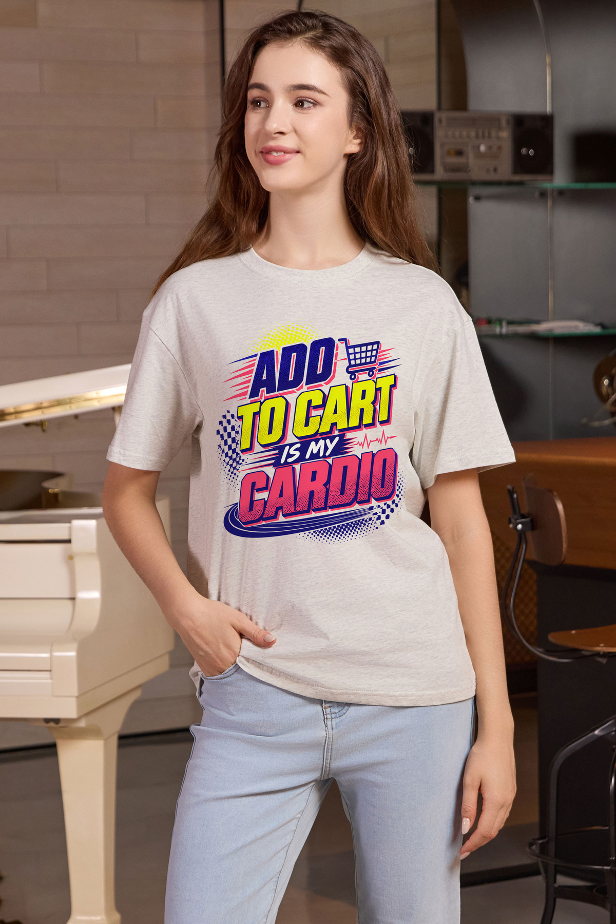 M001-F020 HEATHER-GREY F1 — Add to cart graphic on M001 heather grey garment
