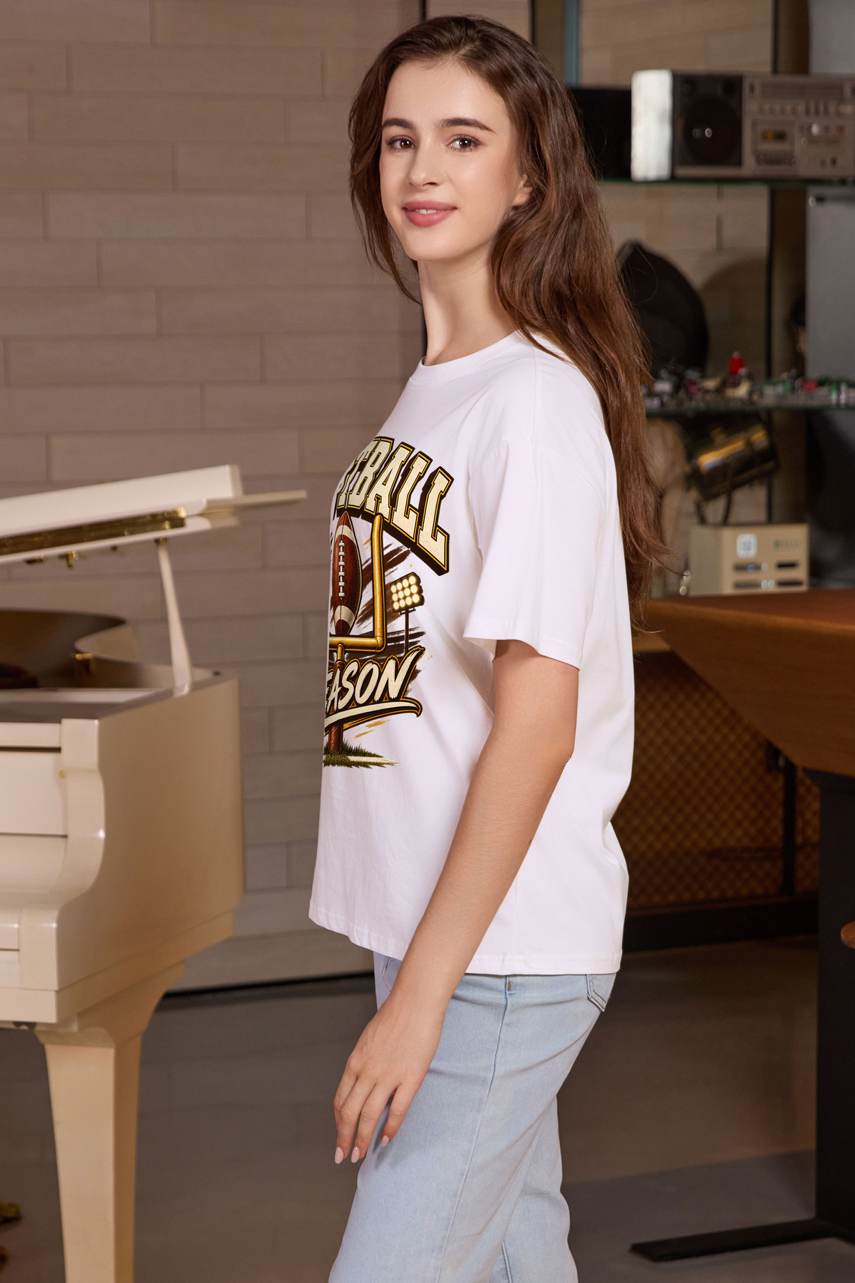 M001-G013 WHITE S1 β Football Goalpost graphic on M001 white garment