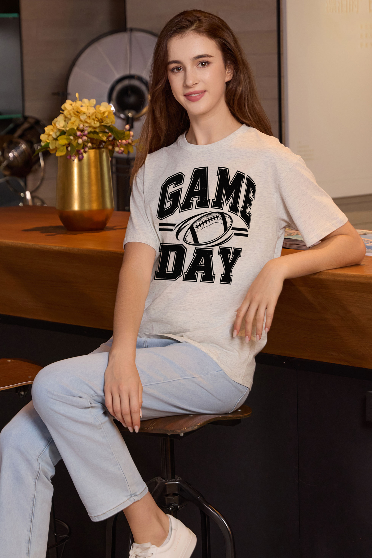 M001-G015 HEATHER-GREY F3 — Game Day Simple graphic on M001 heather grey garment