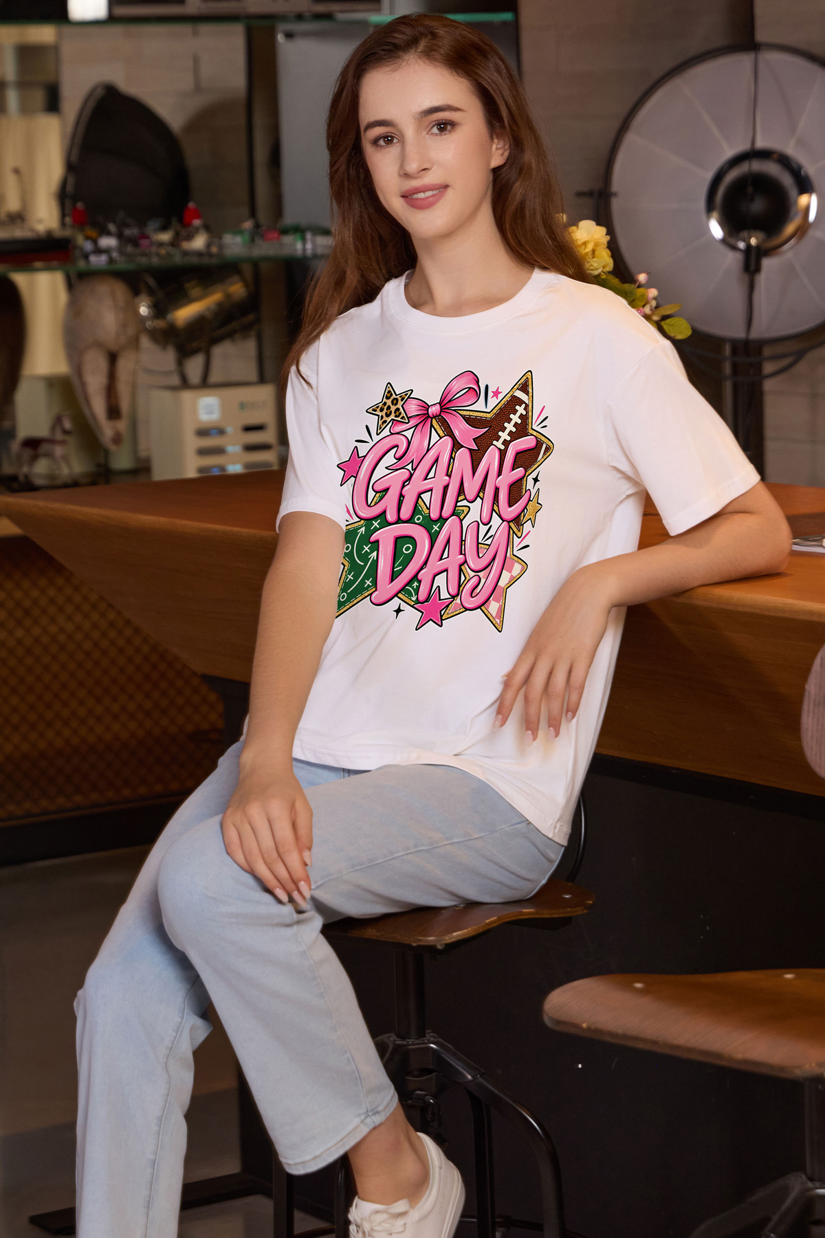 M001-G016 WHITE F3 β Game Day Stars graphic on M001 white garment