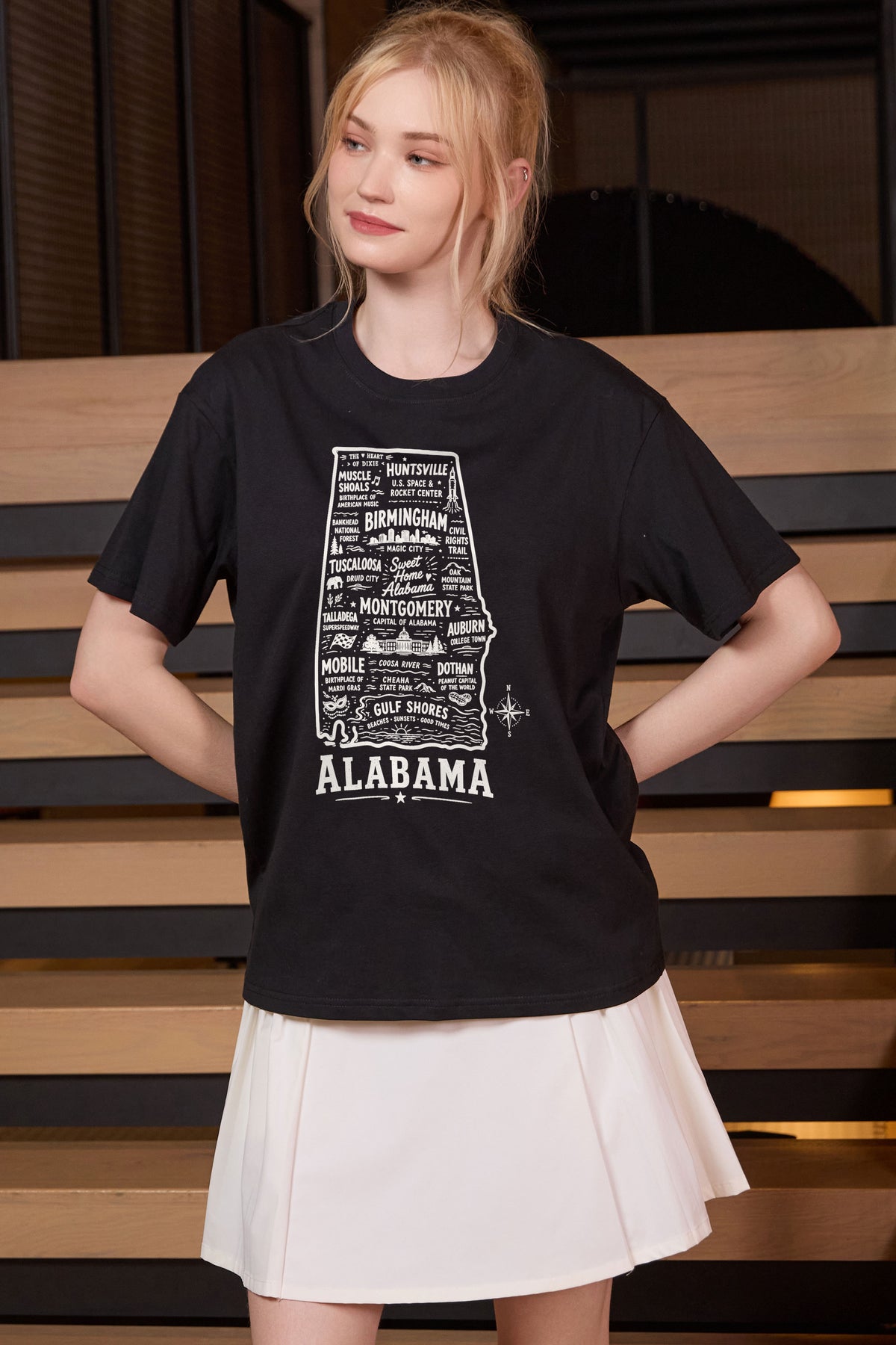 Alabama Hometown Map Tee in black — model view 2.