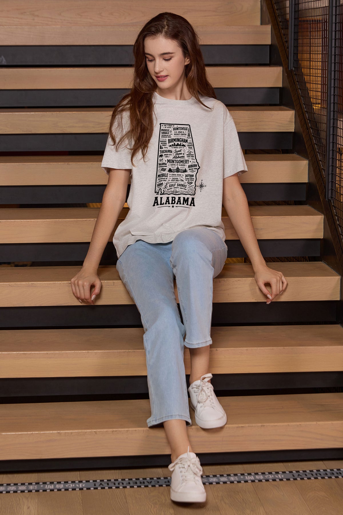 Alabama Hometown Map Tee in heather grey — model view 1.