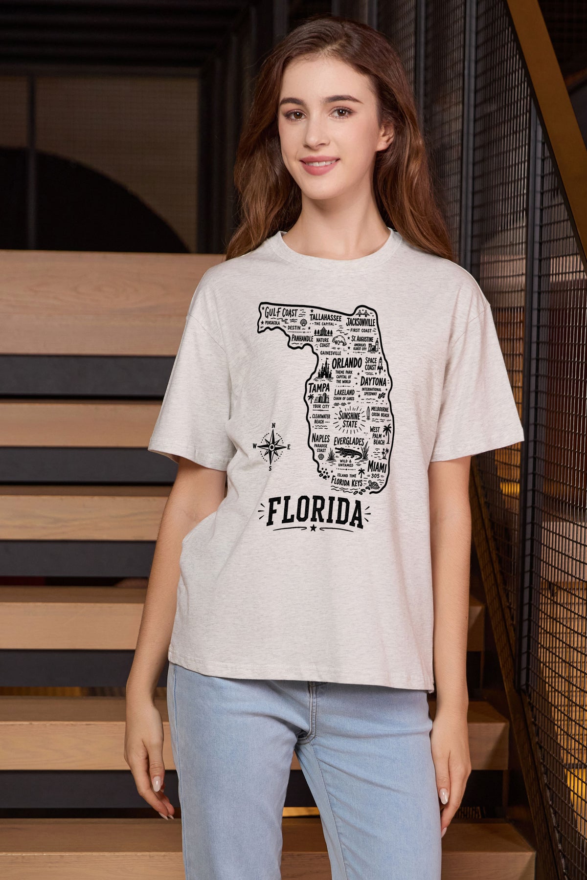 Florida Hometown Map Tee in heather grey — model view 1.