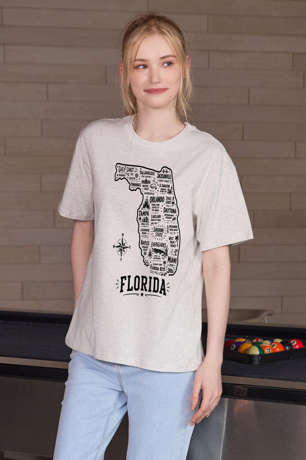 Florida Hometown Map Tee in heather grey — model view 3.