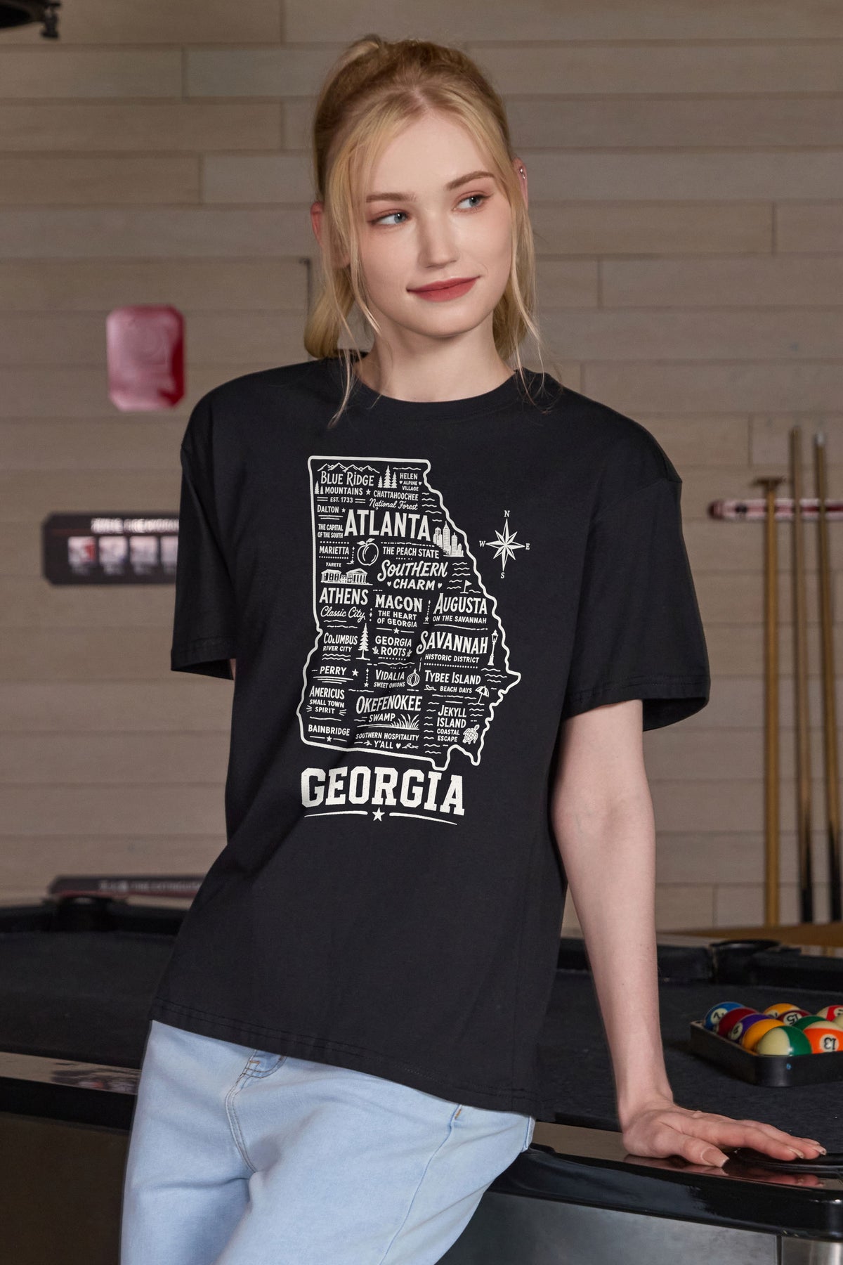 Georgia Hometown Map Tee in black — model view 1.