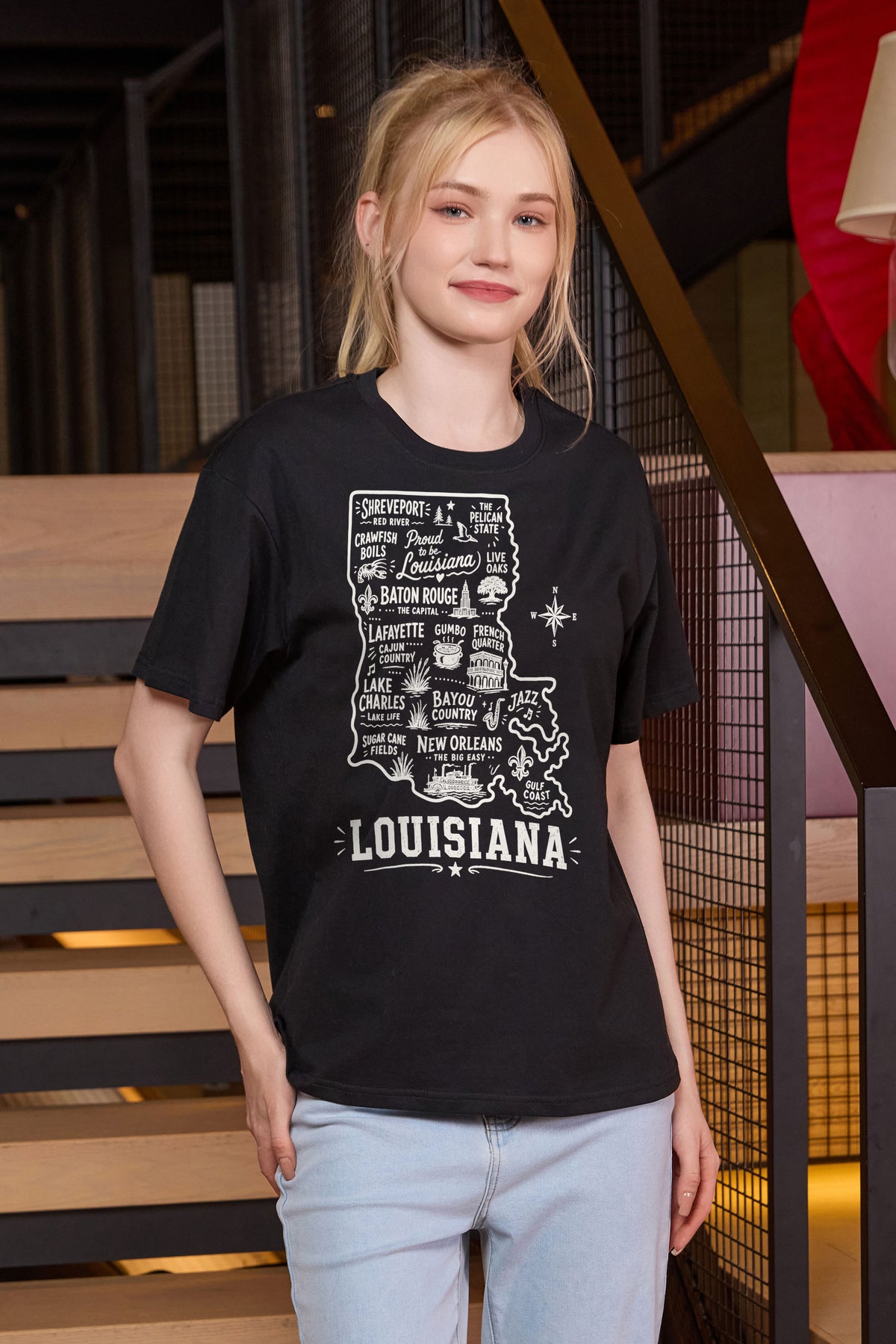 Louisiana Hometown Map Tee in black — model view 1.