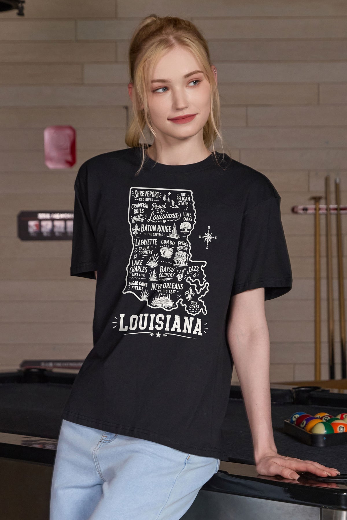 Louisiana Hometown Map Tee in black — model view 3.