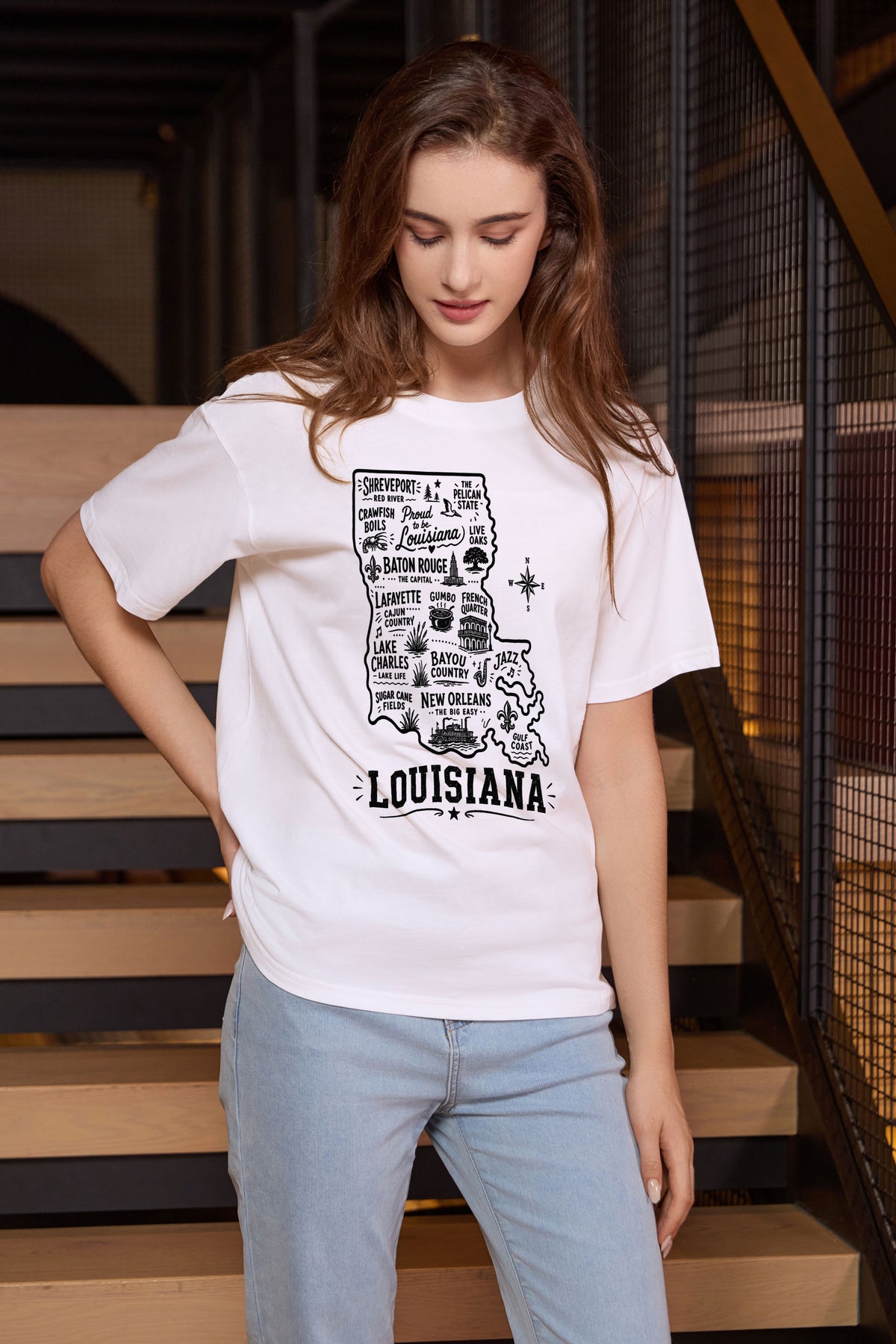 Louisiana Hometown Map Tee in white — model view 3.