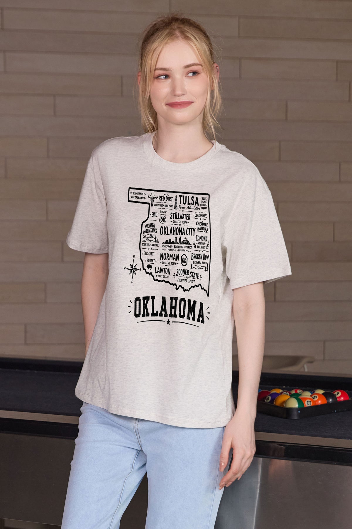 Oklahoma Hometown Map Tee in heather grey — model view 2.