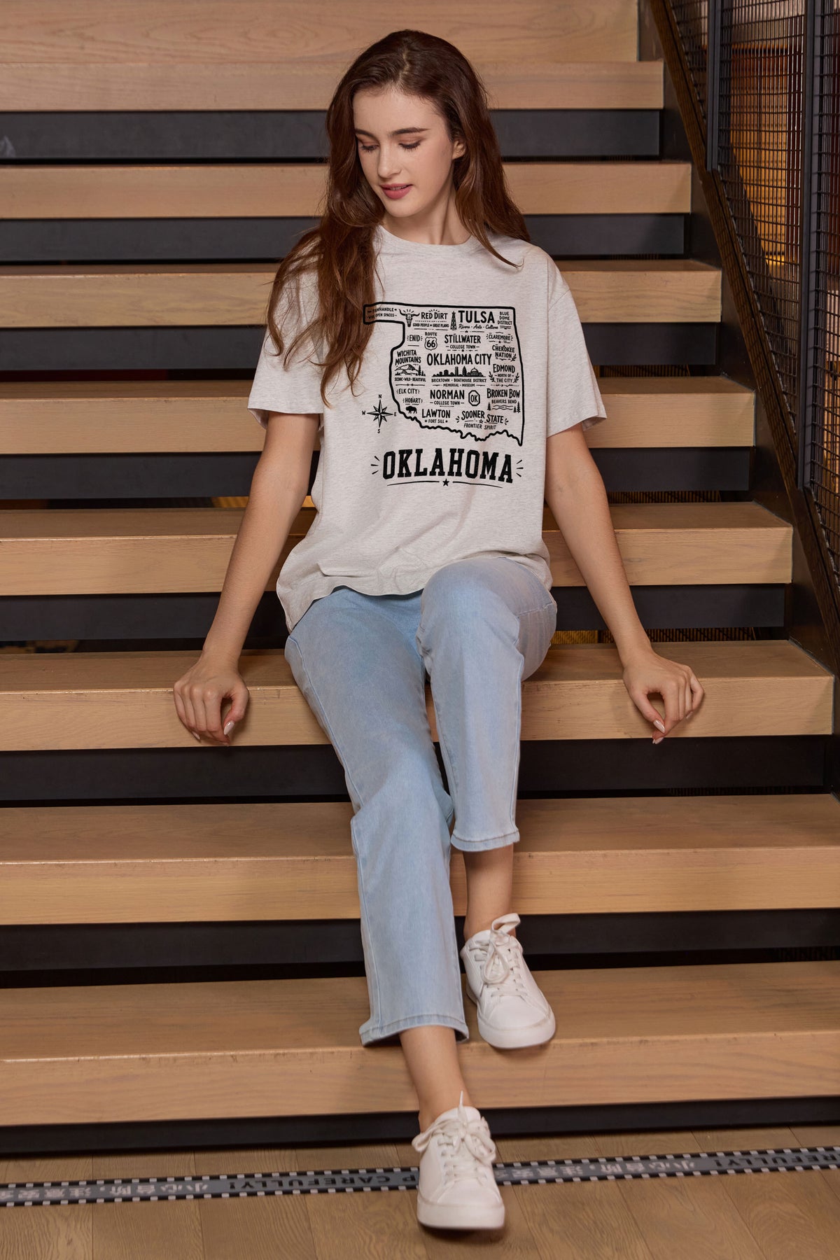Oklahoma Hometown Map Tee in heather grey — model view 3.