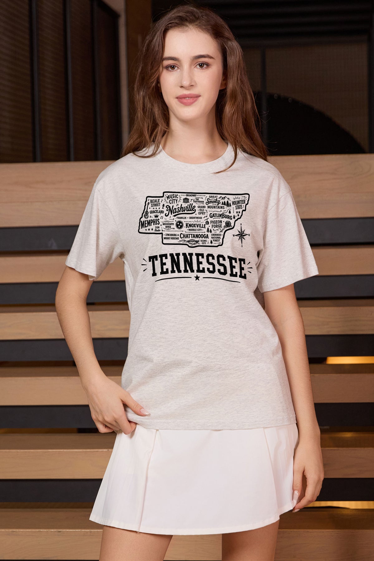Tennessee Hometown Map Tee in heather grey — model view 2.