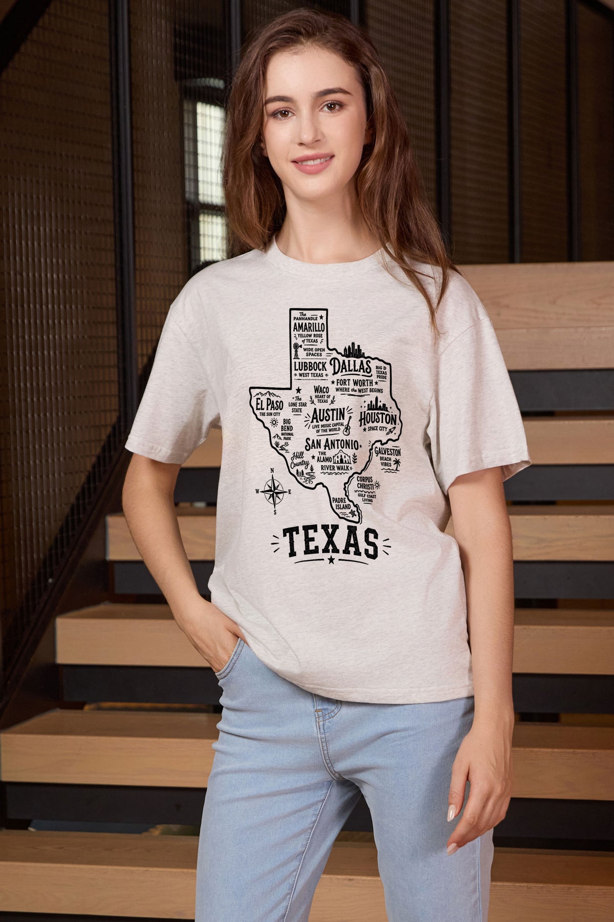 Texas Hometown Map Tee in heather grey — model view 3.