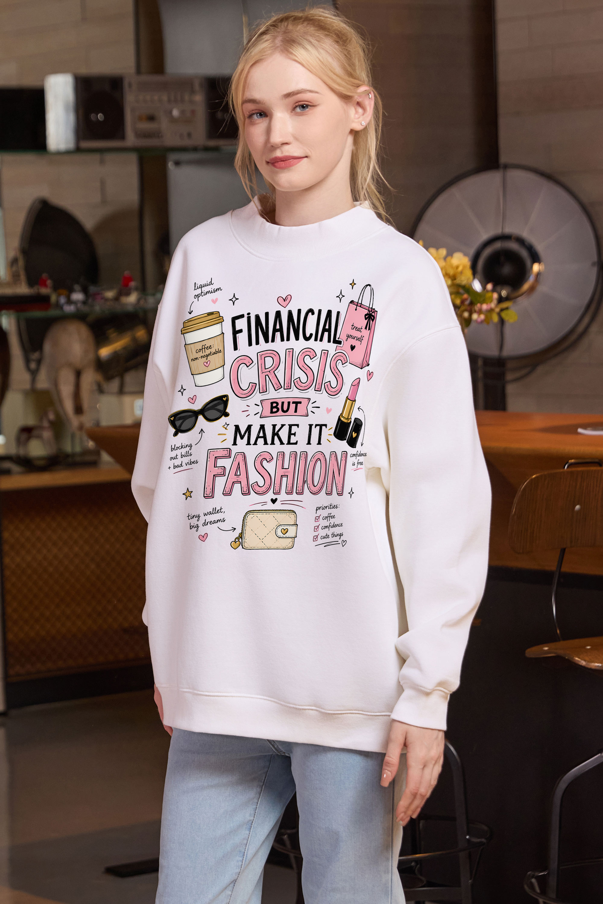 M004-F017 WHITE F2 — Financial Crisis 1 graphic on M004 white garment