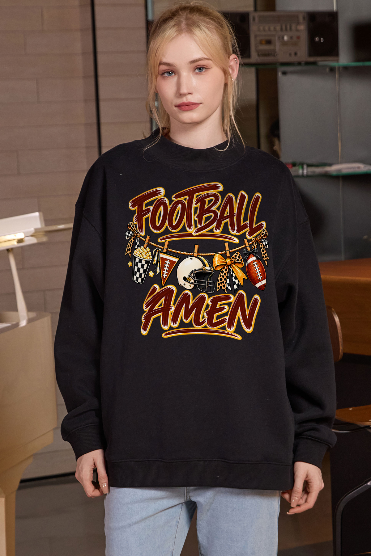 M004-G014 BLACK F1 β Football Laundry graphic on M004 black garment