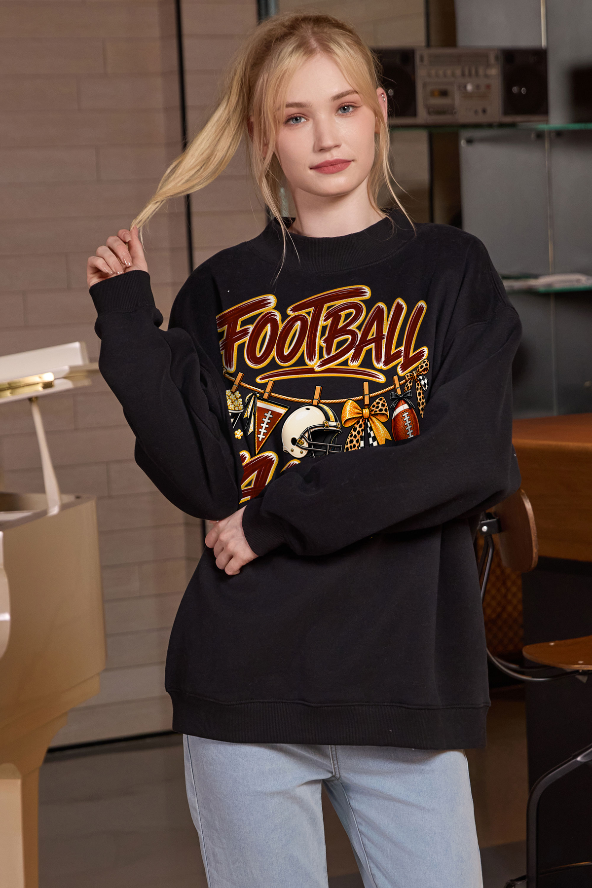 M004-G014 BLACK F3 β Football Laundry graphic on M004 black garment