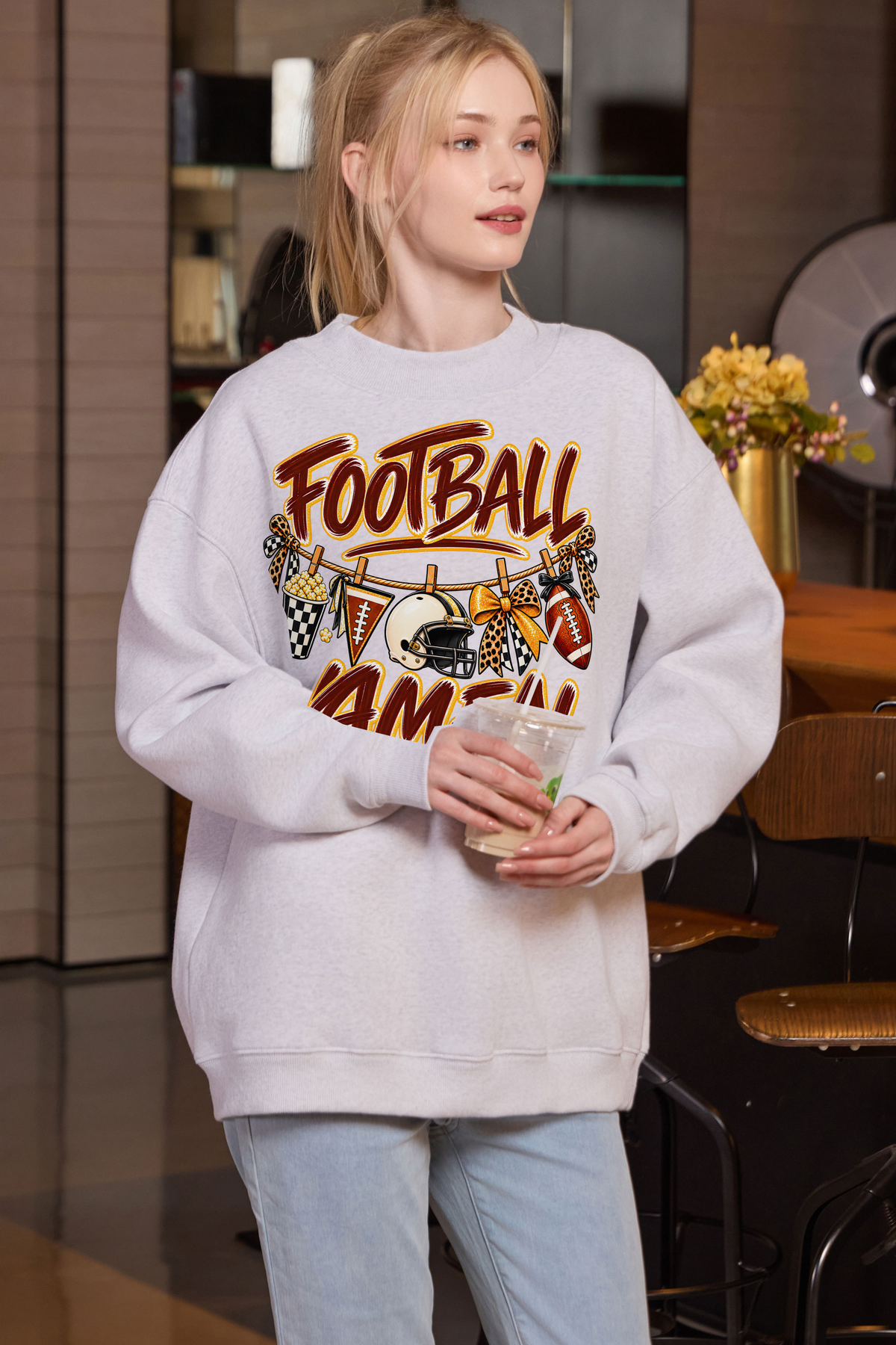 M004-G014 HEATHER-GREY F1 β Football Laundry graphic on M004 heather grey garment