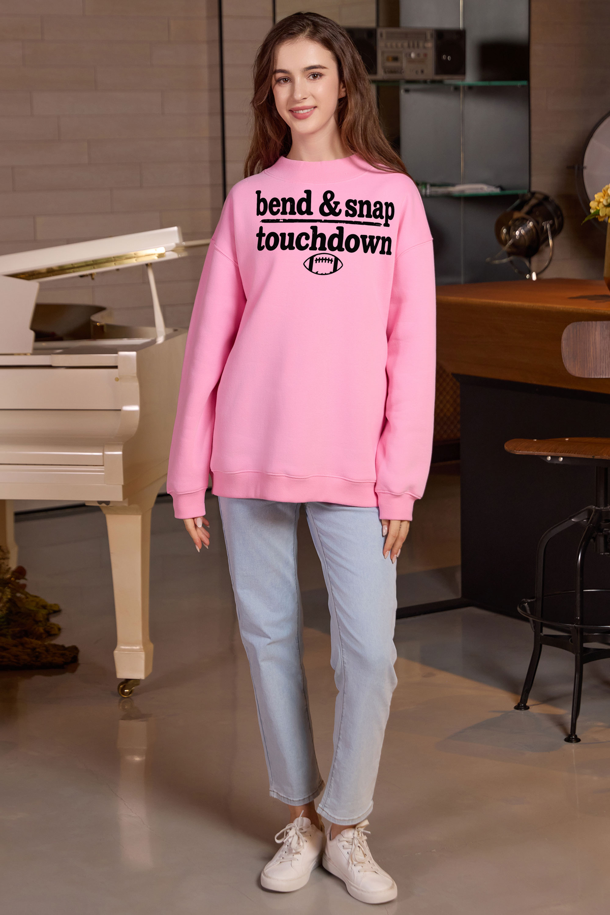 M004-G018 LIGHT-PINK A1 β Bend and Snap graphic on M004 light pink garment