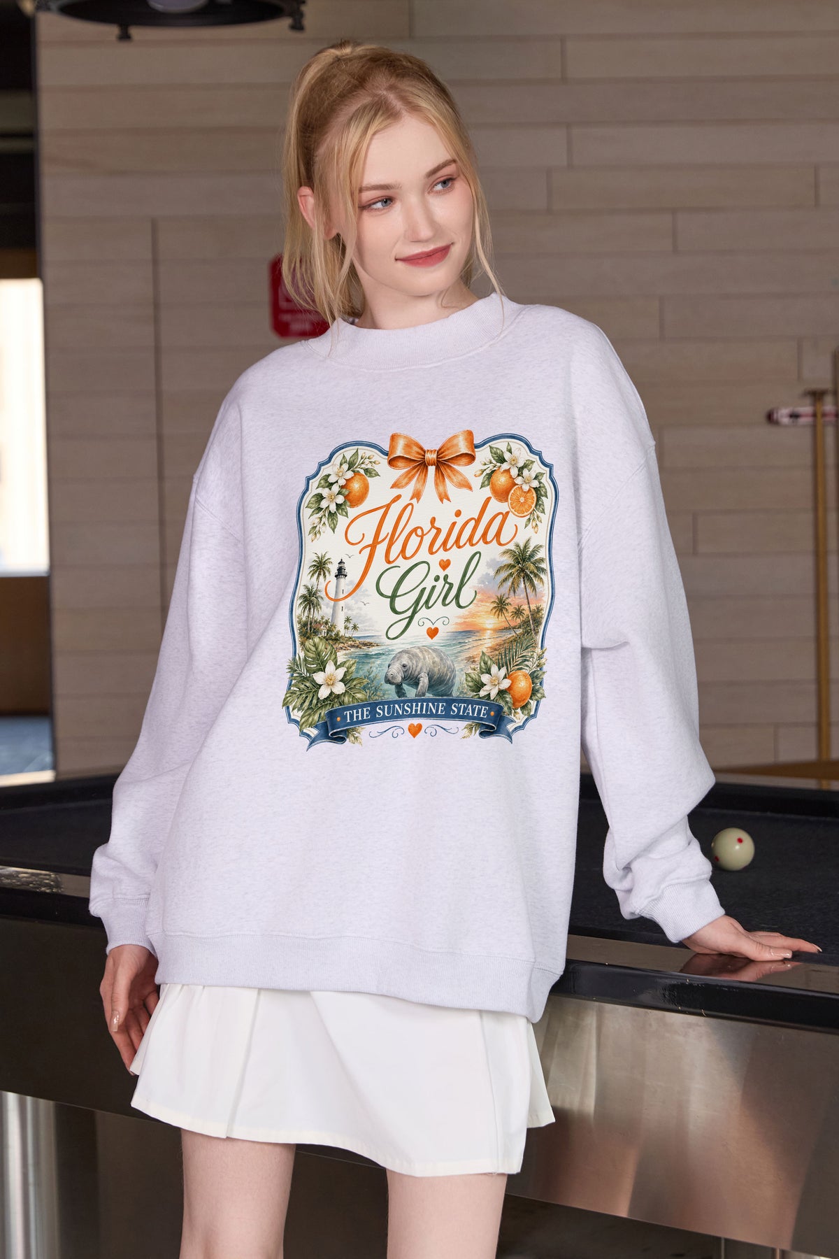 Florida Girl Illustrated Sweatshirt in heather grey — model view 1.