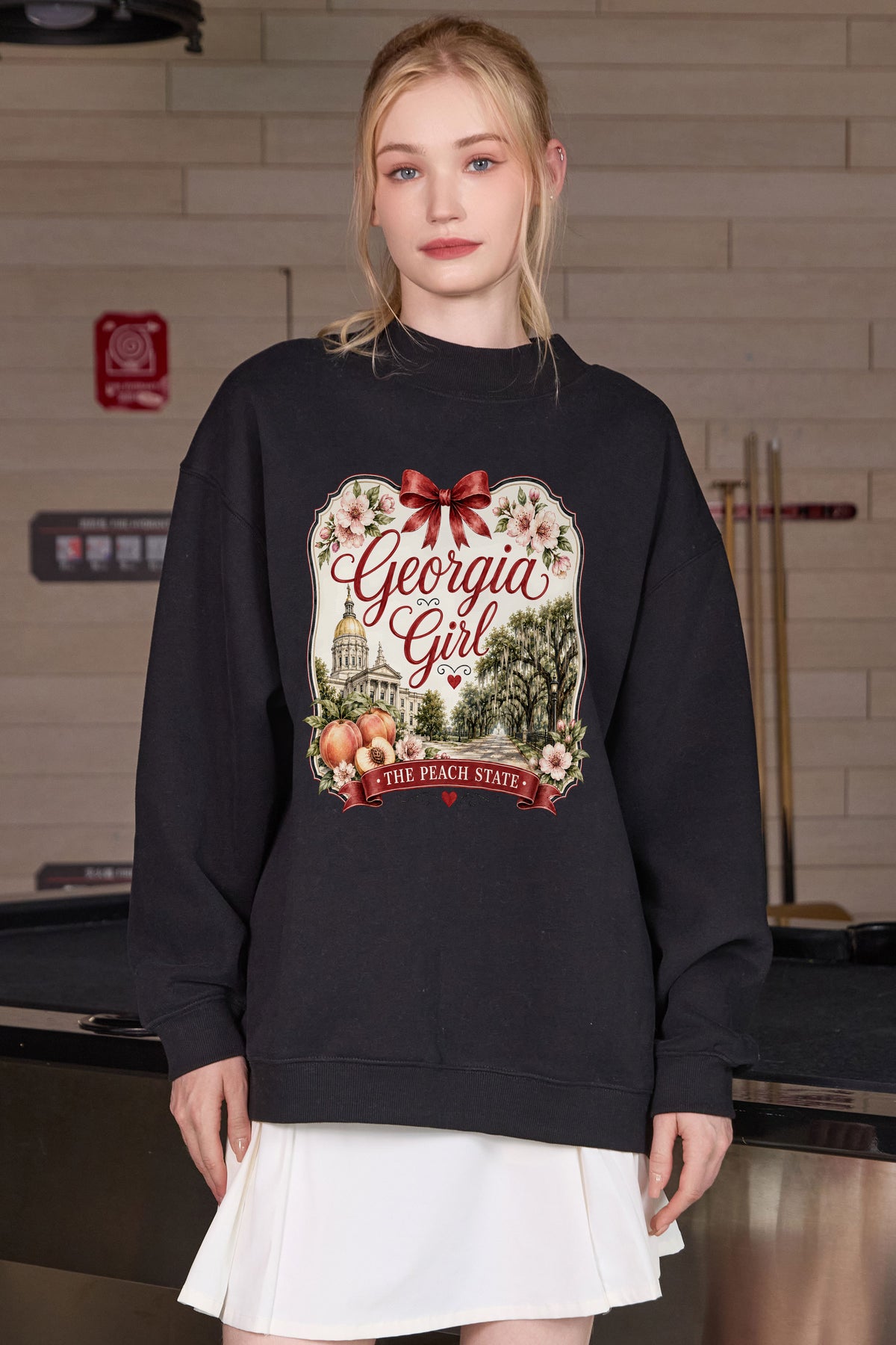 Georgia Girl Illustrated Sweatshirt in black — model view 1.
