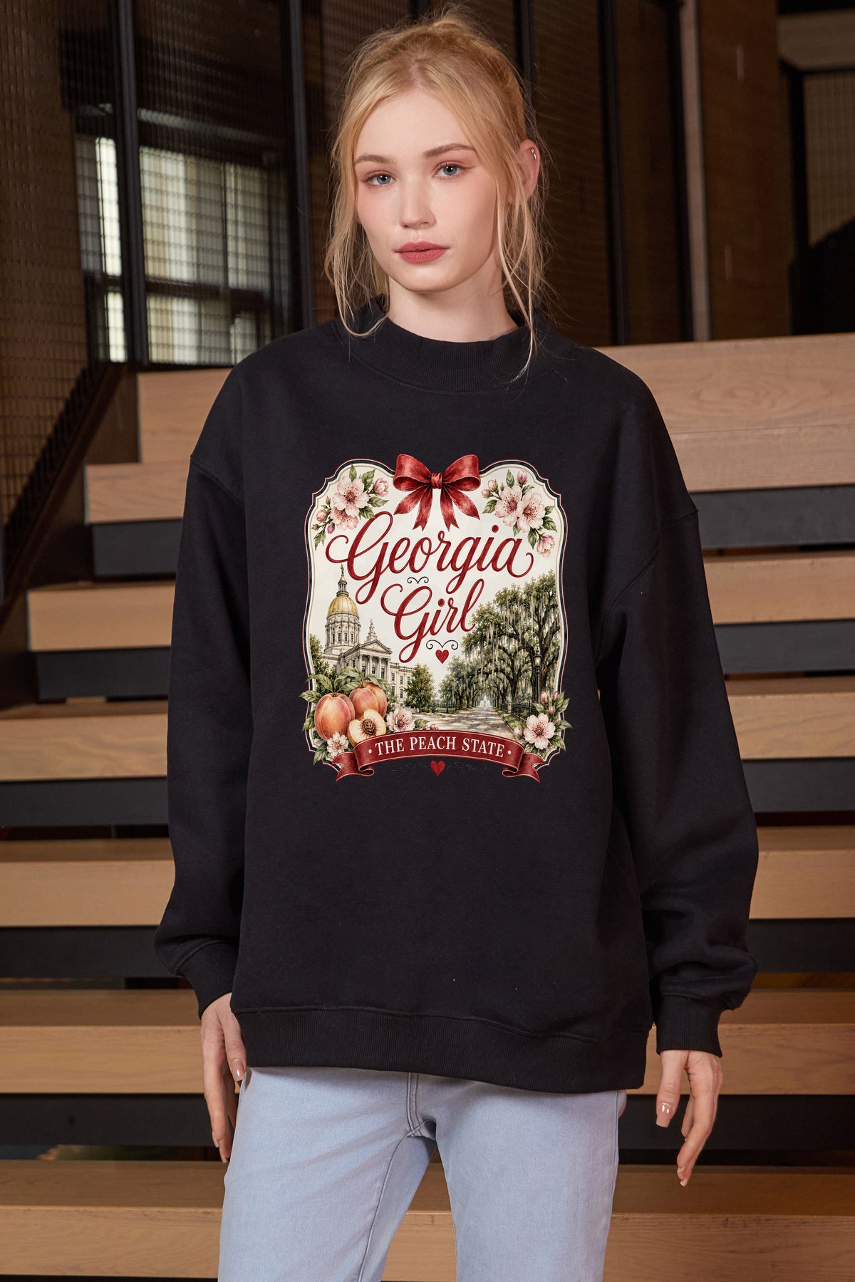 Georgia Girl Illustrated Sweatshirt in black — model view 2.