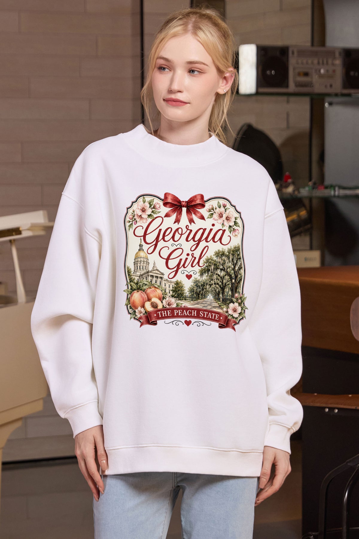Georgia Girl Illustrated Sweatshirt in white — model view 2.
