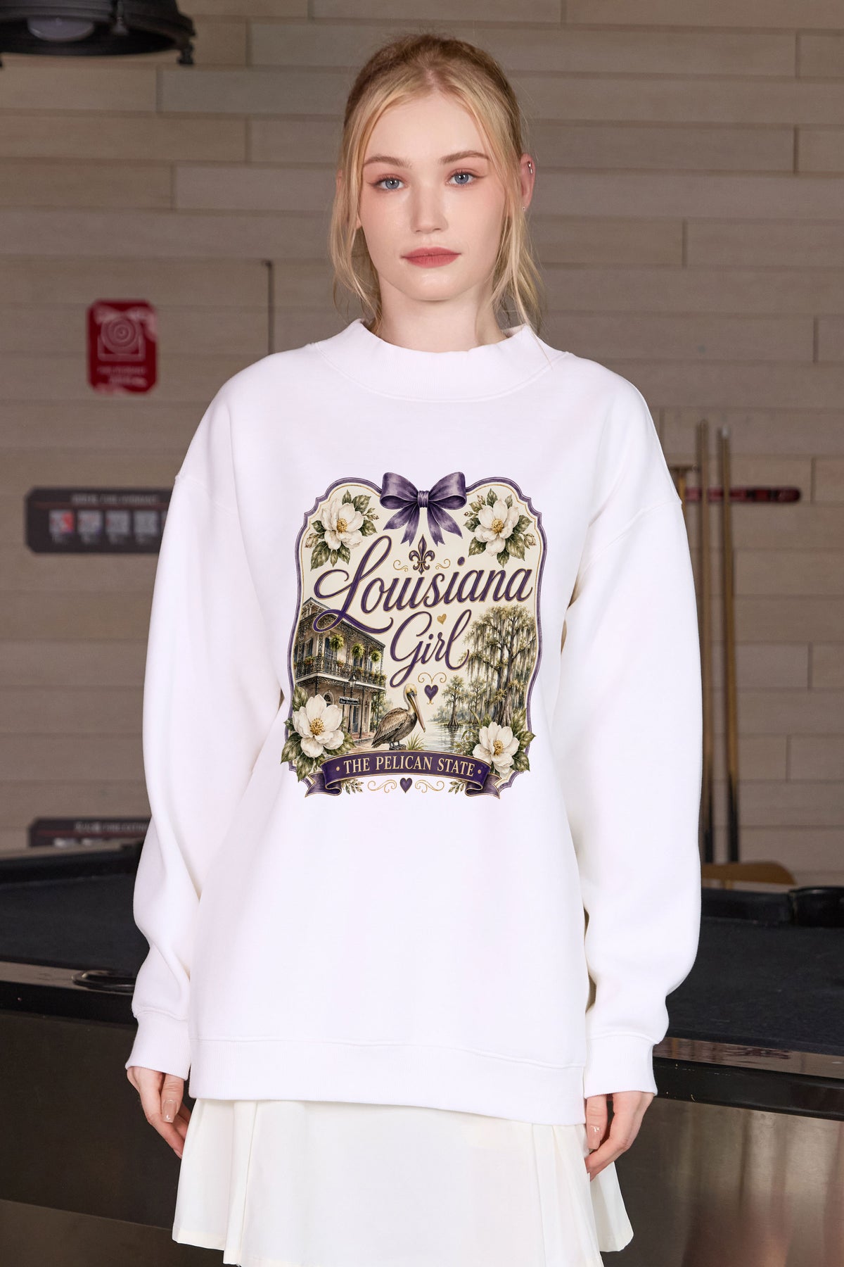 Louisiana Girl Illustrated Sweatshirt in white — model view 2.