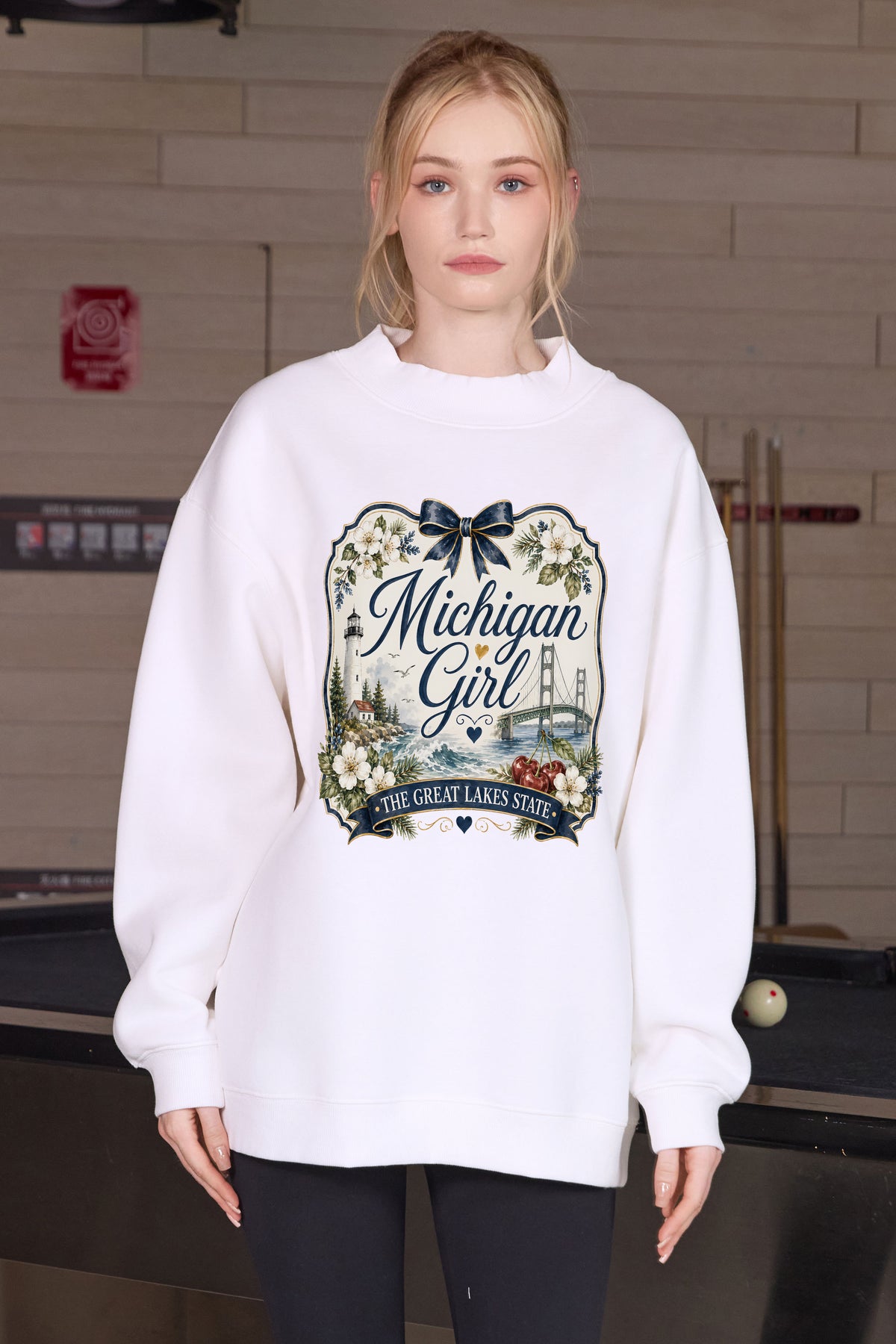 Michigan Girl Illustrated Sweatshirt in white — model view 3.