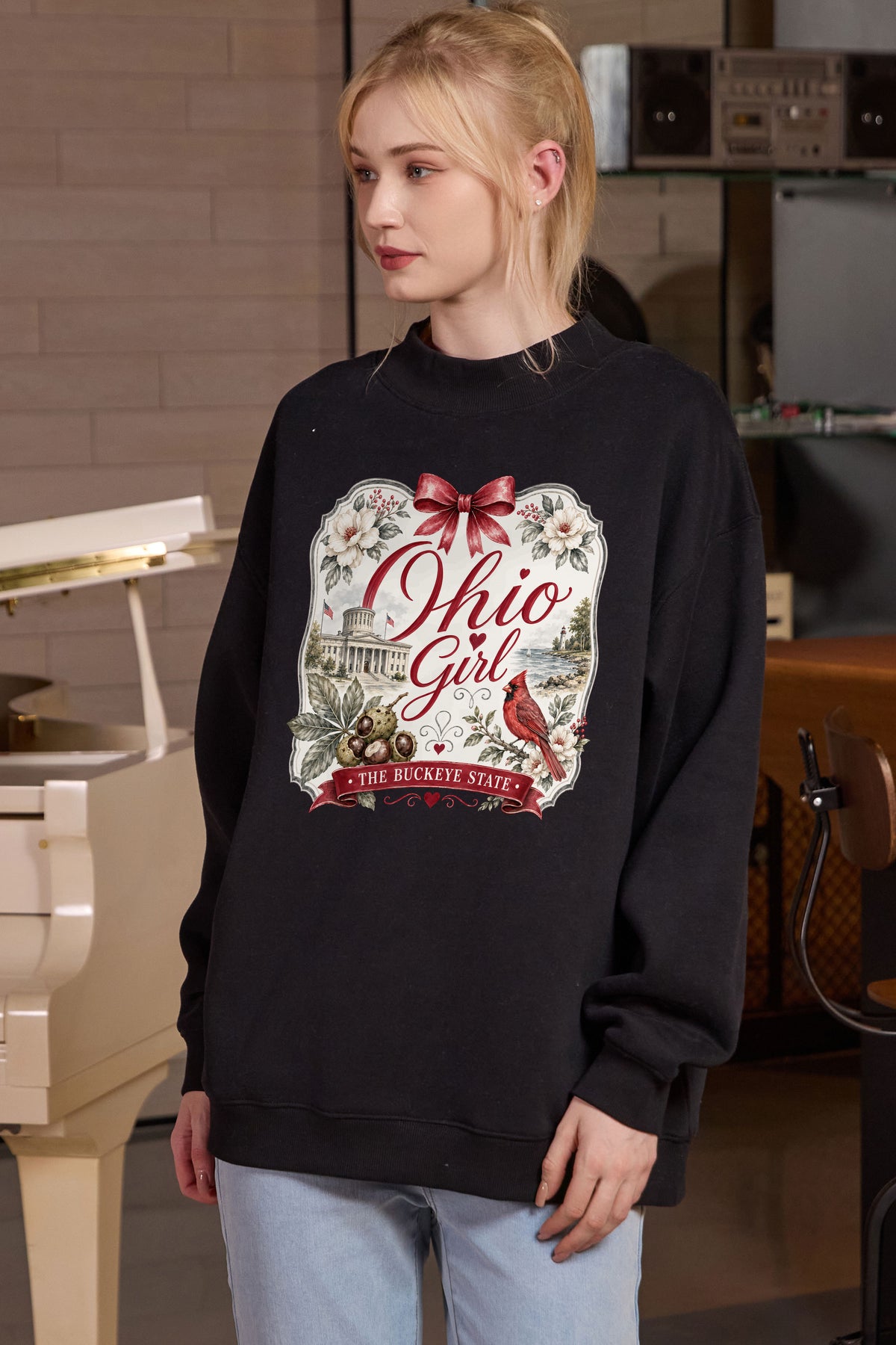 Ohio Girl Illustrated Sweatshirt in black — model view 1.