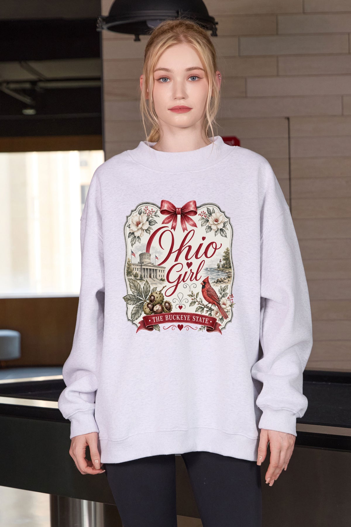 Ohio Girl Illustrated Sweatshirt in heather grey — model view 2.