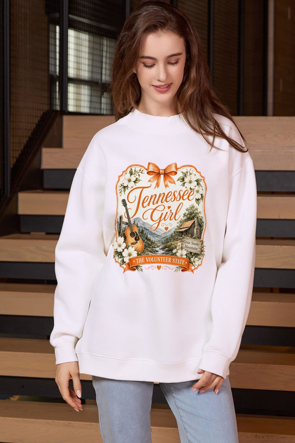Tennessee Girl Illustrated Sweatshirt in white — model view 1.