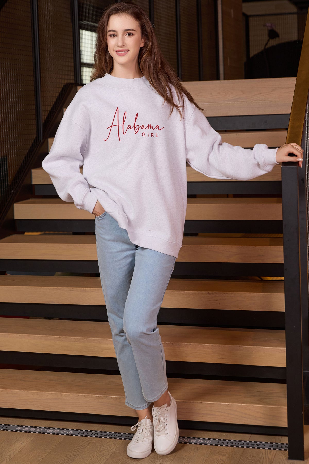 Alabama Girl Lettering Sweatshirt in heather grey — model view 1.