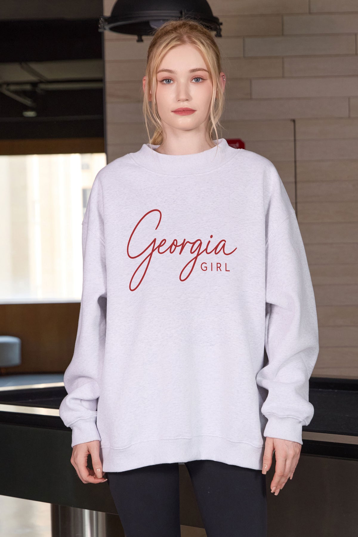 Georgia Girl Lettering Sweatshirt in heather grey — model view 3.