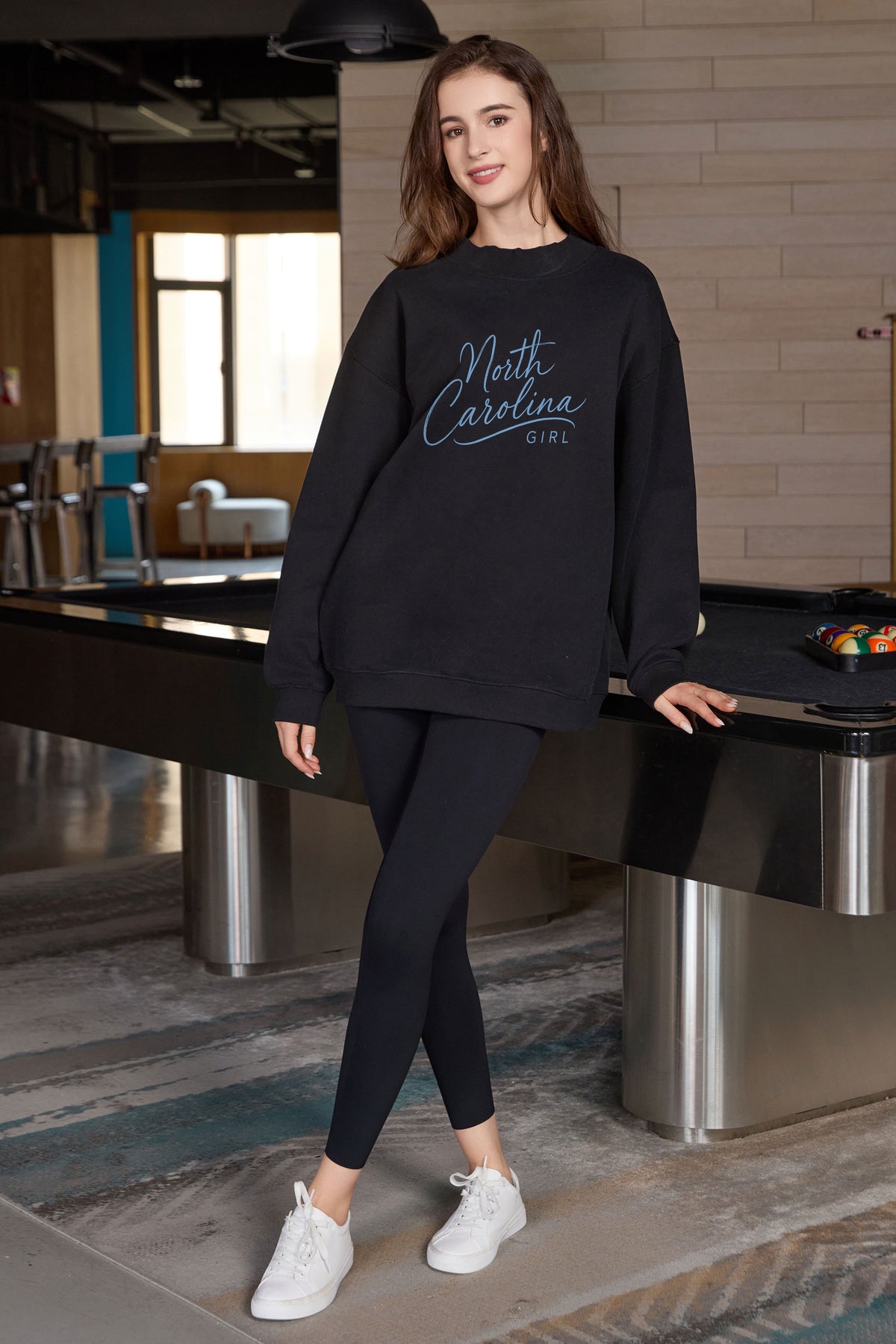 North Carolina Girl Lettering Sweatshirt in black — model view 3.