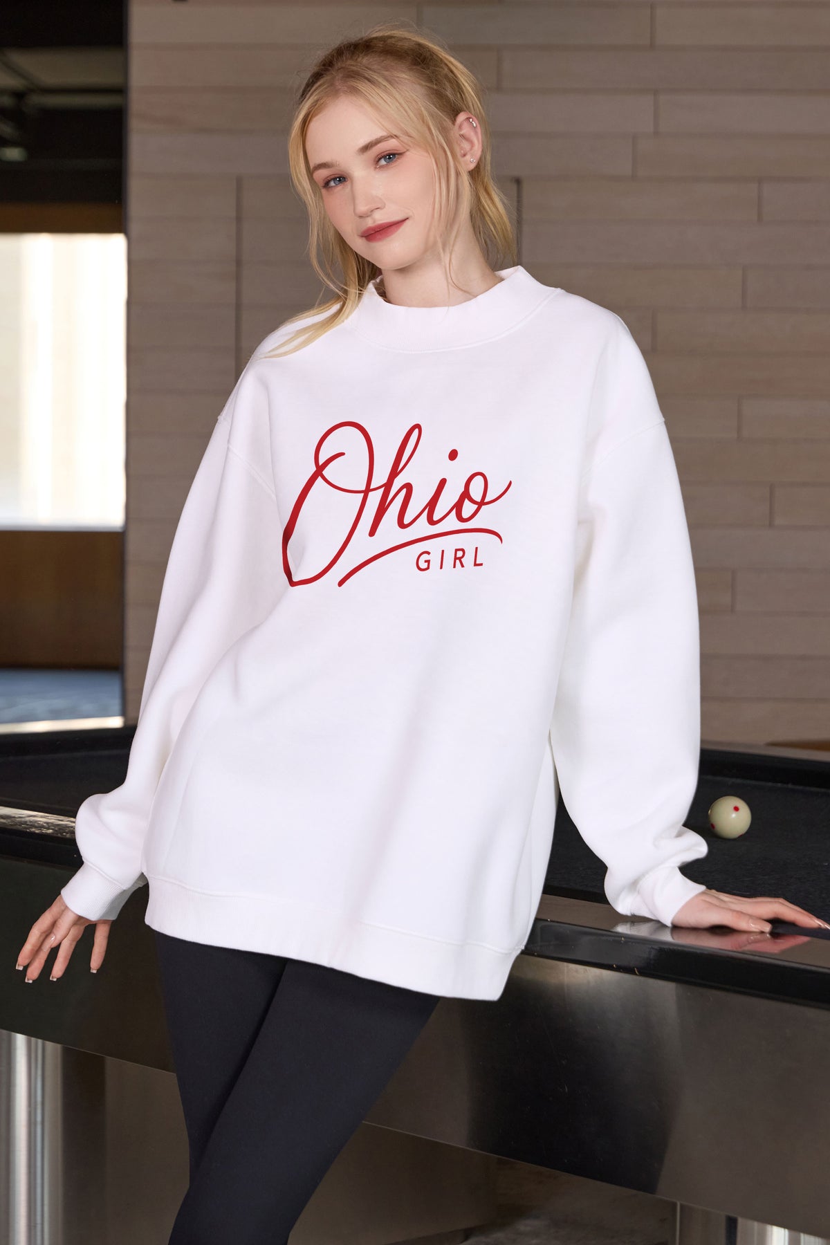Ohio Girl Lettering Sweatshirt in white — model view 2.