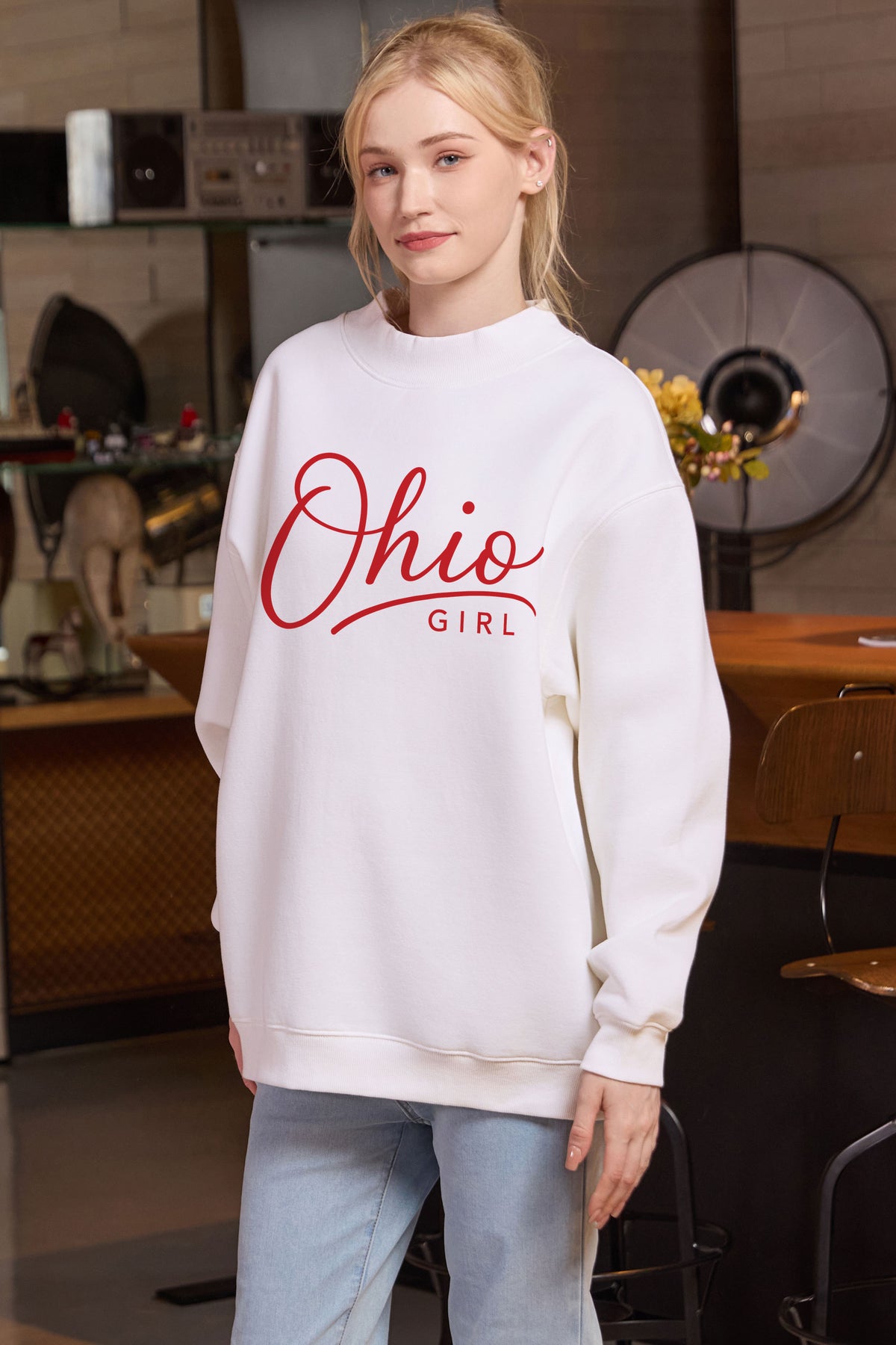 Ohio Girl Lettering Sweatshirt in white — model view 3.