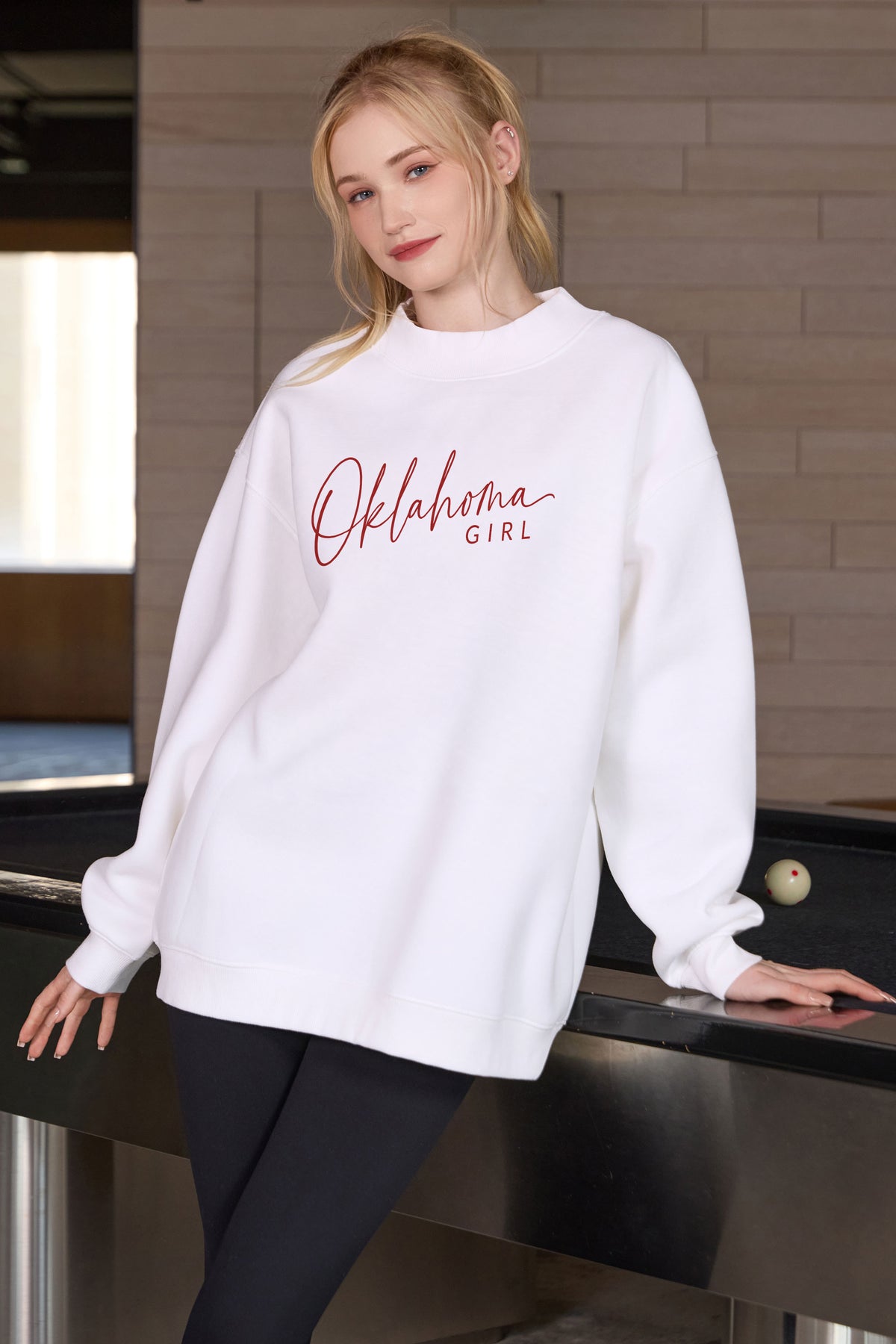 Oklahoma Girl Lettering Sweatshirt in white — model view 1.