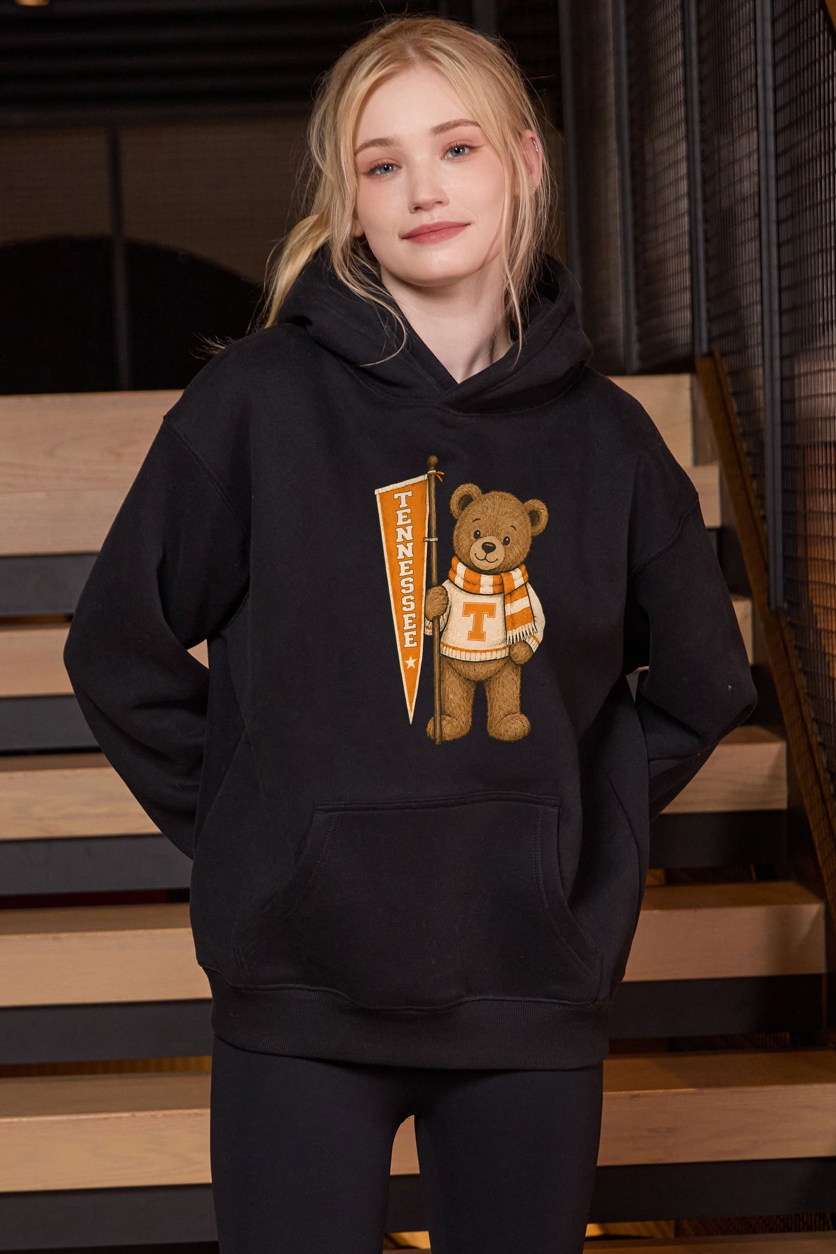 Tennessee Teddy Banner Hoodie in black — model view 1.
