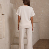 Waffled Top and Wide Legged Pant 2 Piece Set