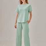 Waffled Top and Wide Legged Pant 2 Piece Set