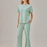 Waffled Top and Wide Legged Pant 2 Piece Set