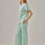 Waffled Top and Wide Legged Pant 2 Piece Set