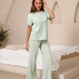Waffled Top and Wide Legged Pant 2 Piece Set