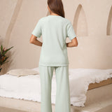 Waffled Top and Wide Legged Pant 2 Piece Set