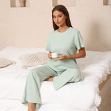 Waffled Top and Wide Legged Pant 2 Piece Set
