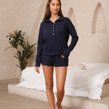 Waffled Henley Pullover Set
