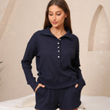 Waffled Henley Pullover Set