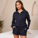 Waffled Henley Pullover Set