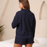 Waffled Henley Pullover Set